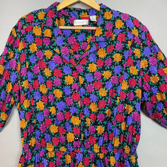 Vintage Silk Dress Floral Plus Size 22P 22 Petite Long Sleeves Liz Claiborne - Picture 5 of 12